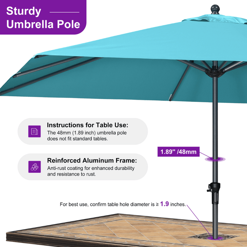 PURPLE LEAF Aluminum Patio Table Umbrella Heavy Duty Market Umbrella with Base