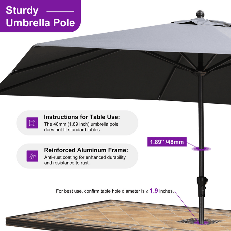 PURPLE LEAF Aluminum Patio Table Umbrella Heavy Duty Market Umbrella with Base