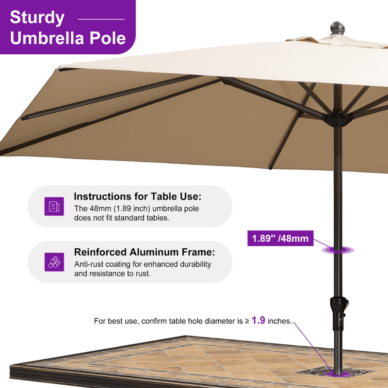 PURPLE LEAF Aluminum Patio Table Umbrella Heavy Duty Market Umbrella with Base
