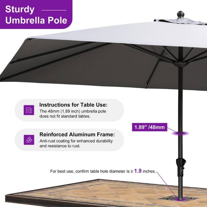 PURPLE LEAF Aluminum Patio Table Umbrella Heavy Duty Market Umbrella with Base