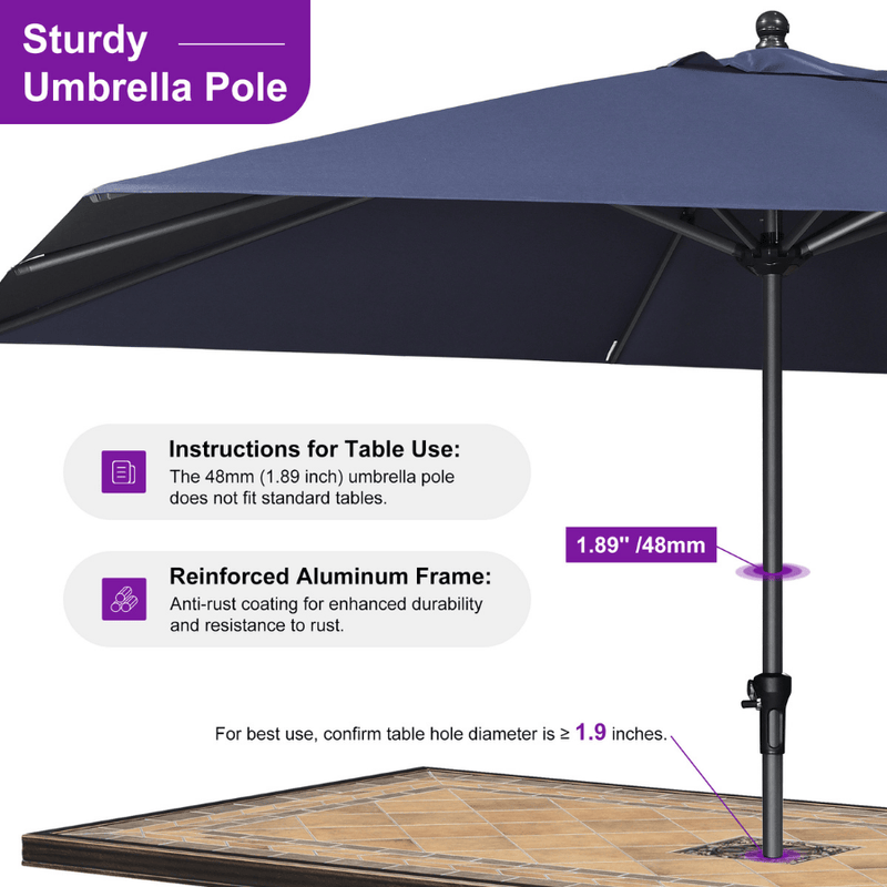 PURPLE LEAF Aluminum Patio Table Umbrella Heavy Duty Market Umbrella with Base