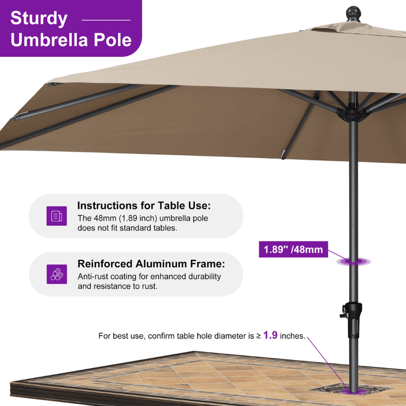 PURPLE LEAF Aluminum Patio Table Umbrella Heavy Duty Market Umbrella with Base