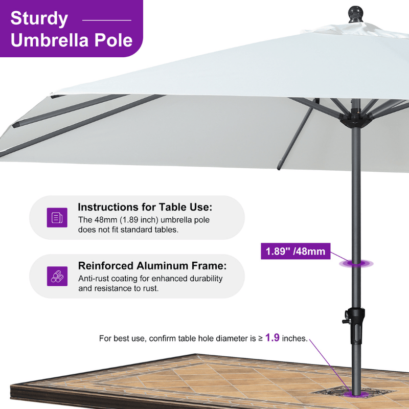 PURPLE LEAF Aluminum Patio Table Umbrella Heavy Duty Market Umbrella with Base