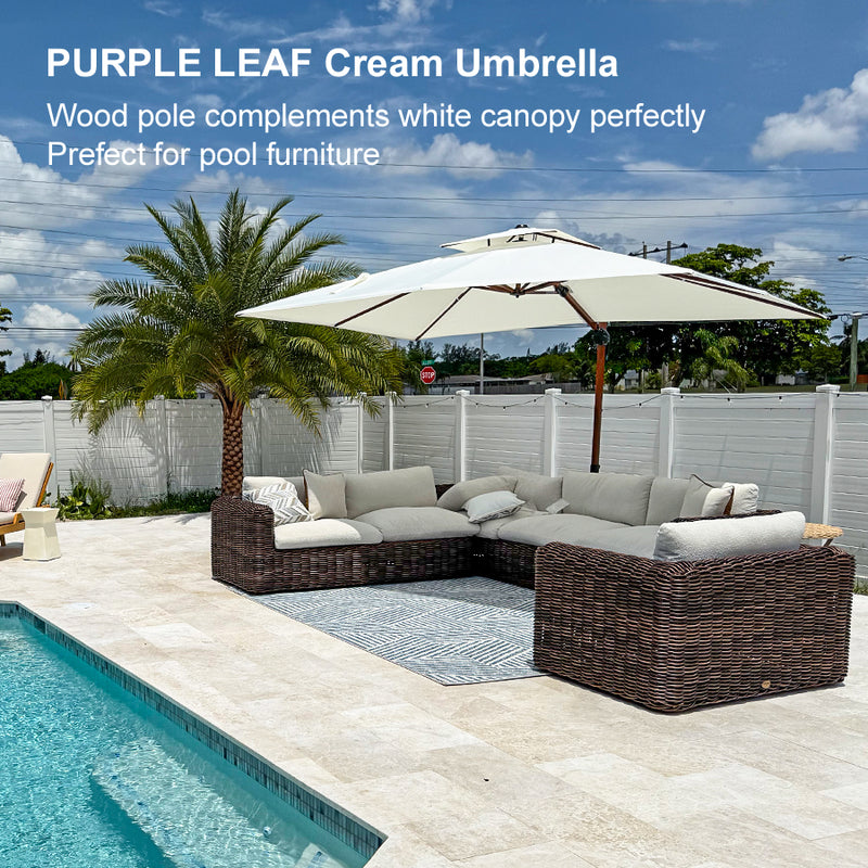 PURPLE LEAF 9 x 12 / 10 x 13 ft Rectangular Patio Umbrella Aluminum Cantilever Umbrella in Wood Color