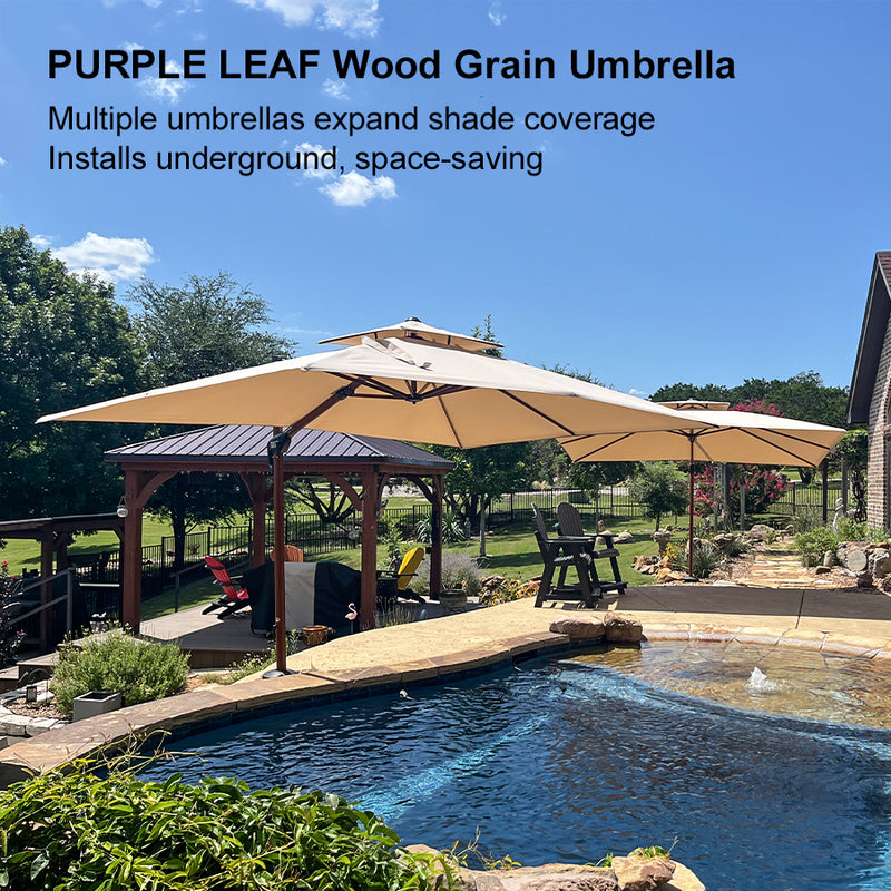 PURPLE LEAF 9 x 12 / 10 x 13 ft Rectangular Patio Umbrella Aluminum Cantilever Umbrella in Wood Color