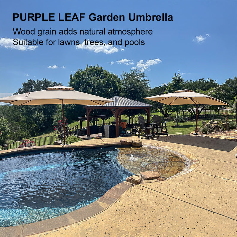 PURPLE LEAF 9 x 12 / 10 x 13 ft Rectangular Patio Umbrella Aluminum Cantilever Umbrella in Wood Color