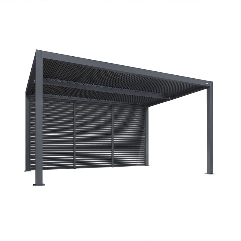 PURPLE LEAF Louvered Pergola Grey Outdoor Aluminum Pergola with Shutter Wall Adjustable Gazebo Rainproof for Patio Deck Garden