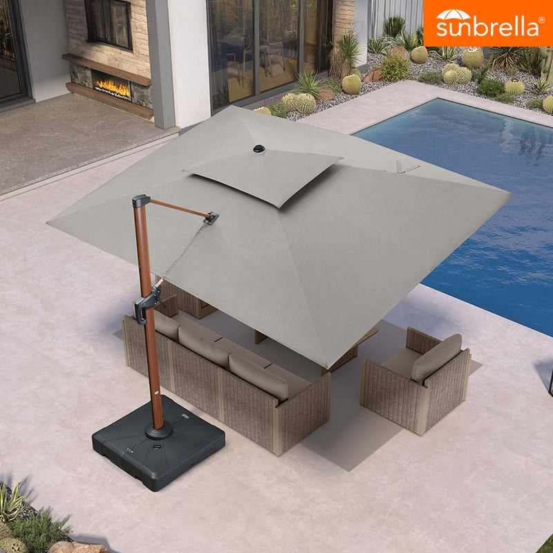 PURPLE LEAF SUNBRELLA Cantilever Umbrella Deluxe Wood Pattern Patio Umbrella