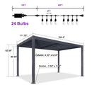 PURPLE LEAF Louvered Pergola with String Lights Patio Aluminum Pergola with Independent Adjustable Rainproof Roof Hardtop Pergola for Outdoor Deck Garden Yard