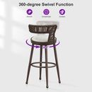 PURPLE LEAF Outdoor Swivel Bar Stools Set of 2 Metal Modern Rattan Bar Chairs with Backrest Aluminum Woven Barstools with Cushions