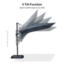 PURPLE LEAF Lateral Tilt Patio Umbrella with Base, 360° Swivel Cantilever Umbrella with Stand