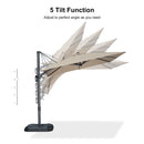 PURPLE LEAF Lateral Tilt Patio Umbrella with Base, 360° Swivel Cantilever Umbrella with Stand