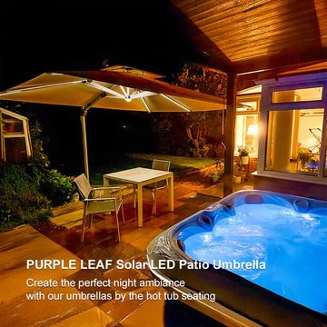 PURPLE LEAF Solar Powered Umbrella LED Rectangular Patio Umbrella with  Lights