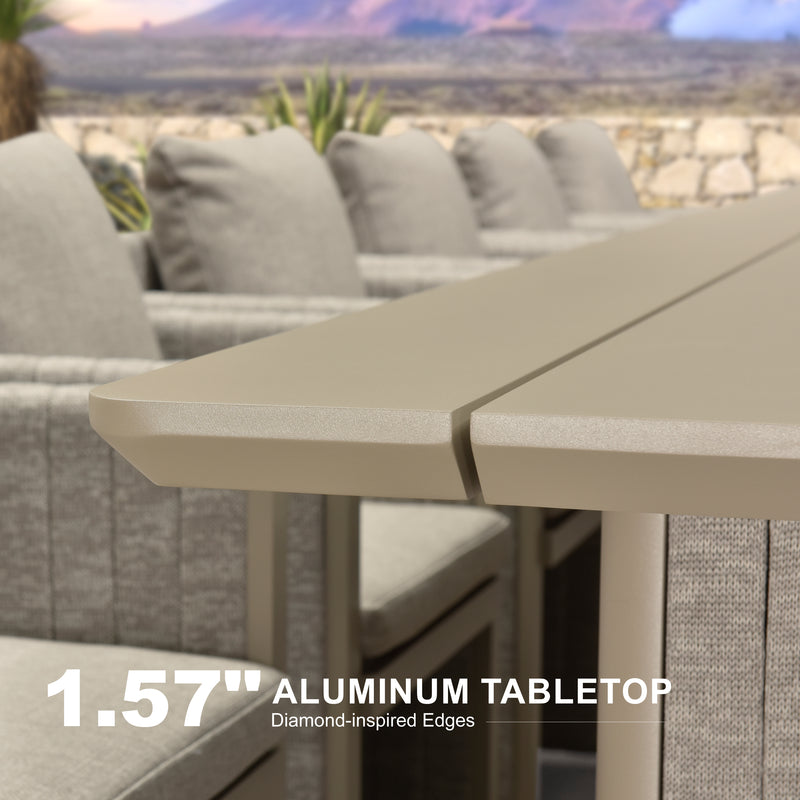 PURPLE LEAF Sanori Patio Dining Set Modern Large Weather-Resistant Table and Aluminum Chairs with Cushions for Garden Beige