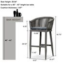 PURPLE LEAF Counter Stools, Bar Stools Set of 2 Rattan Bar Stools Wicker Bar Chairs Woven Aluminum Barstools with Back and Cushions