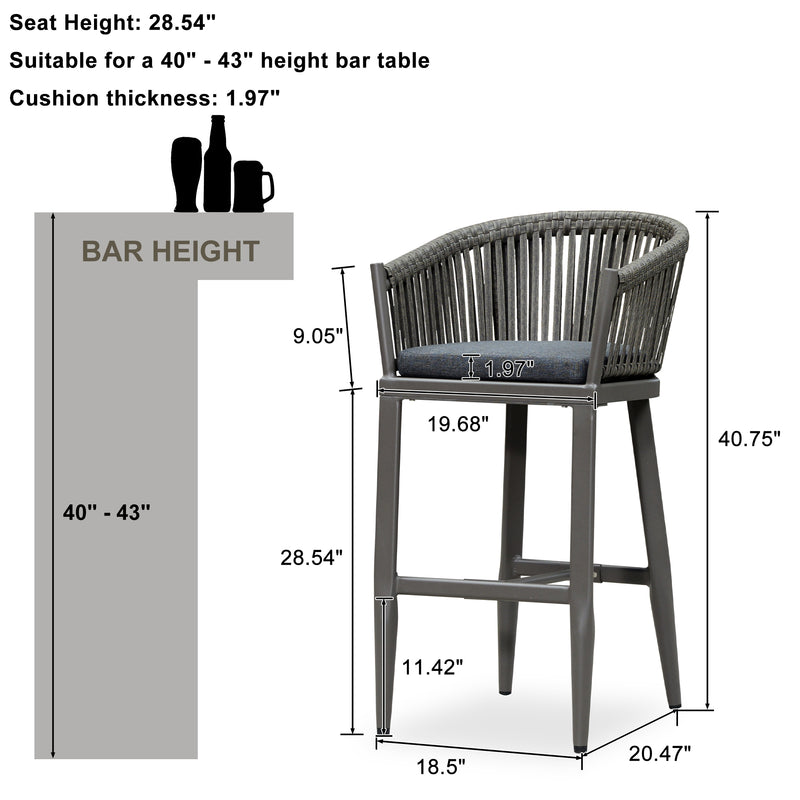 PURPLE LEAF Counter Stools, Bar Stools Set of 2 Rattan Bar Stools Wicker Bar Chairs Woven Aluminum Barstools with Back and Cushions
