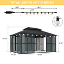 PURPLE LEAF Luxury Sunroom Solarium 360° Transparent Outdoor Living Room with Elegant Curtains Outdoor Gazebo with 4-Side Sliding Doors and Windows for Entertaining with String Lights