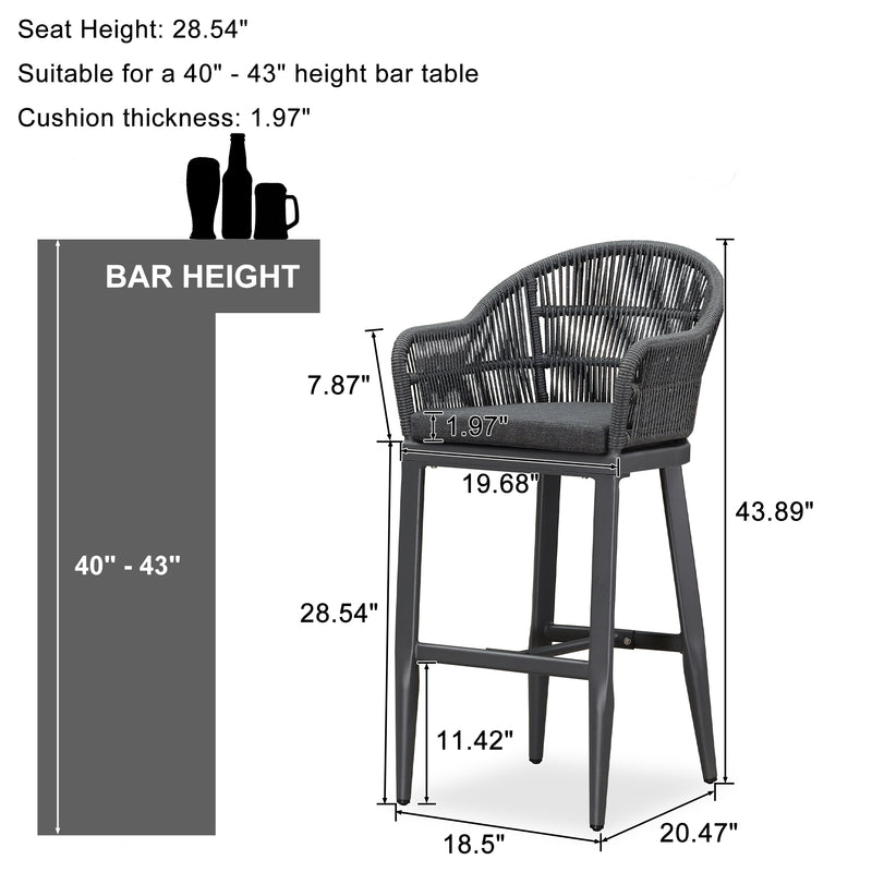 PURPLE LEAF Patio Chairs, 2 Set Outdoor Bar Stools Modern Counter Height Bar, Cushions Included