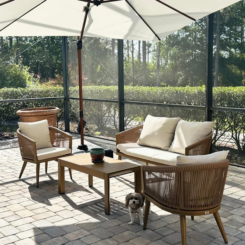 PURPLE LEAF Potlen 4-Piece Patio Conversation Set with Wicker Chairs and Cushions Sofa for Backyard