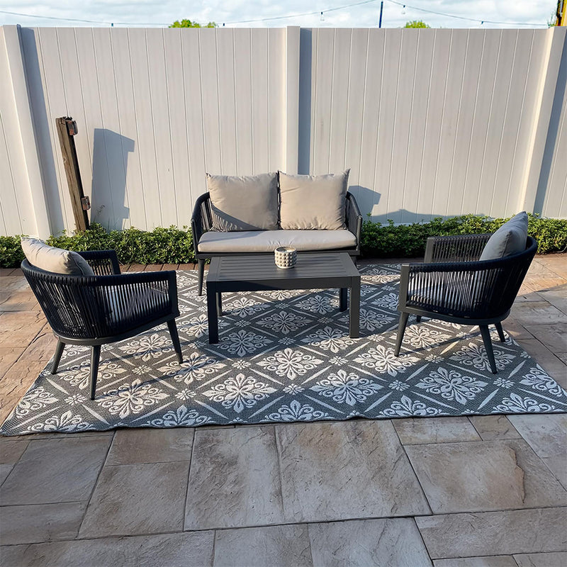 PURPLE LEAF Potlen 4-Piece Patio Conversation Set with Wicker Chairs and Cushions Sofa for Backyard