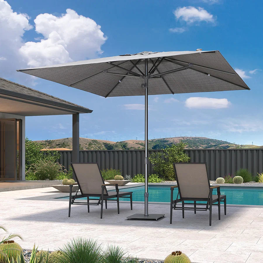 9ft Semi-auto Aluminum Patio Table Picnic Outdoor Umbrella, Grey