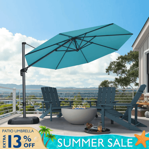 asymetrical patio umbrella Stepless Tilt Cantilever Make shade more easily attainable and adjustability a breeze with the Galtech International 736 9 Auto VOUA 8-ft Iron Beige Crank