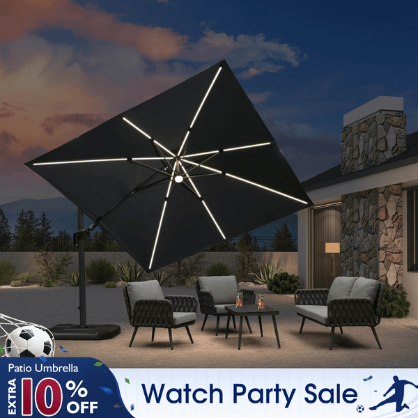 half wall patio umbrella led 10 ft Cantilever Umbrella with Solar LED Lights