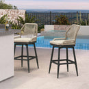 PURPLE LEAF Outdoor Swivel Counter Height Bar Stools Set of 2 Patio 360° Rotating All-Weather Wicker Stools with Back and Cushion for Outside Backyard Kitchen Bistro Garden Bar