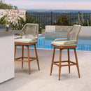 PURPLE LEAF Outdoor Swivel Counter Height Bar Stools Set of 2 Patio 360° Rotating All-Weather Wicker Stools with Back and Cushion for Outside Backyard Kitchen Bistro Garden Bar