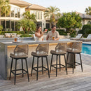PURPLE LEAF Outdoor Swivel Counter Height Bar Stools Set of 2 Patio 360° Rotating All-Weather Wicker Stools with Back and Cushion for Outside Backyard Kitchen Bistro Garden Bar