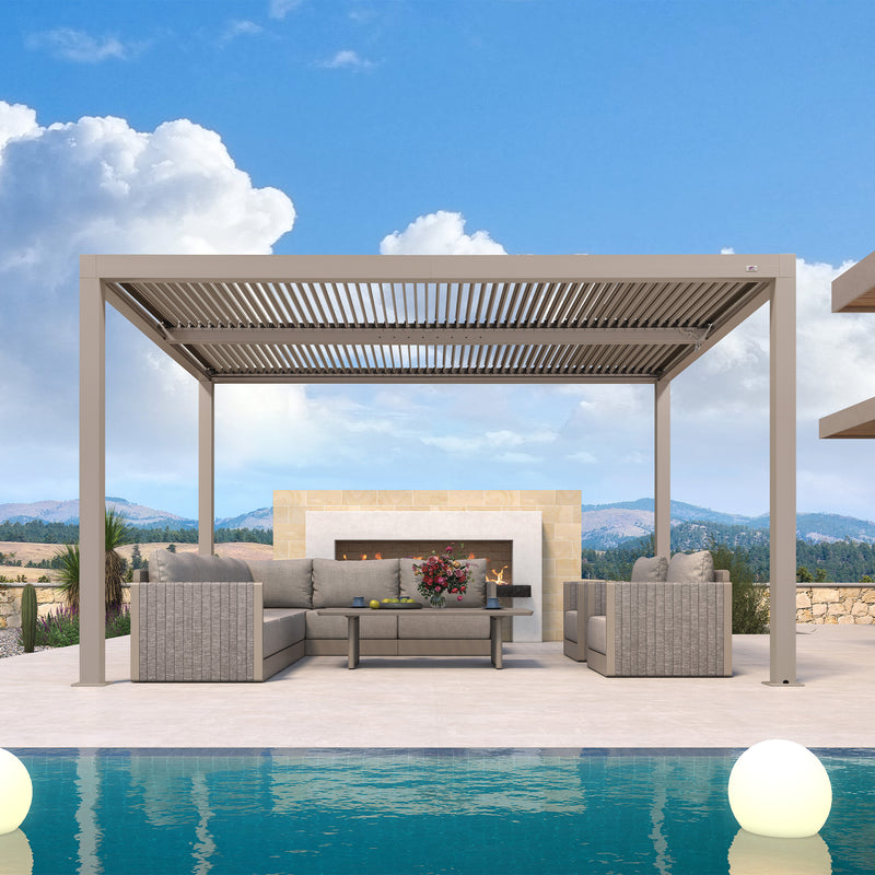 PURPLE LEAF Louvered Pergola Modern Champagne Pergola with Adjustable Roof for Deck Backyard Garden
