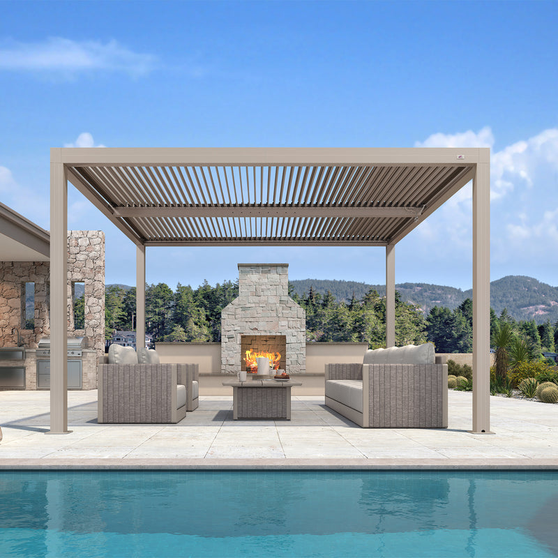 PURPLE LEAF Athena Louvered Pergola Modern Champagne Pergola with Adjustable Roof for Deck Backyard Garden