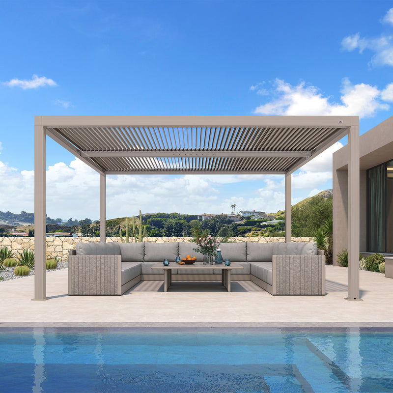 PURPLE LEAF Louvered Pergola Modern Champagne Pergola with Adjustable Roof for Deck Backyard Garden