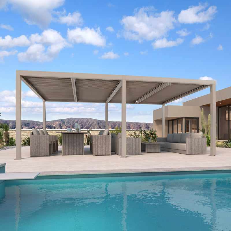 PURPLE LEAF Louvered Pergola Modern Champagne Pergola with Adjustable Roof for Deck Backyard Garden