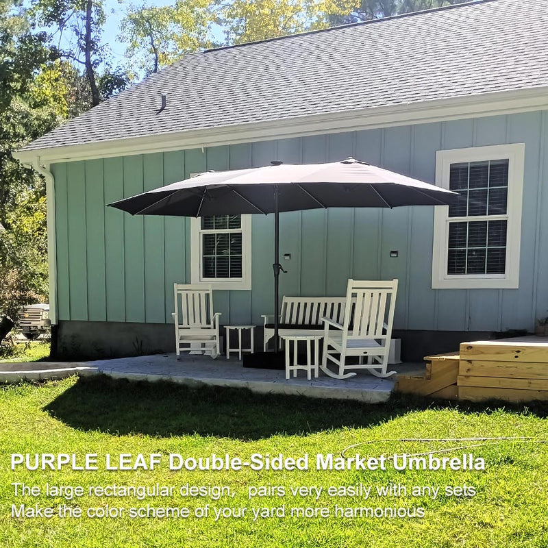 PURPLE LEAF Double-Sided Market Umbrella Large Rectangular Patio Umbrellas with Base