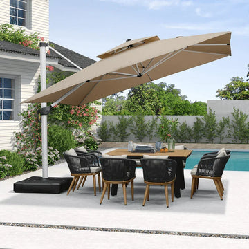PURPLE LEAF Large Square Patio Cantilever Umbrella With Base for Garden Pool Porch