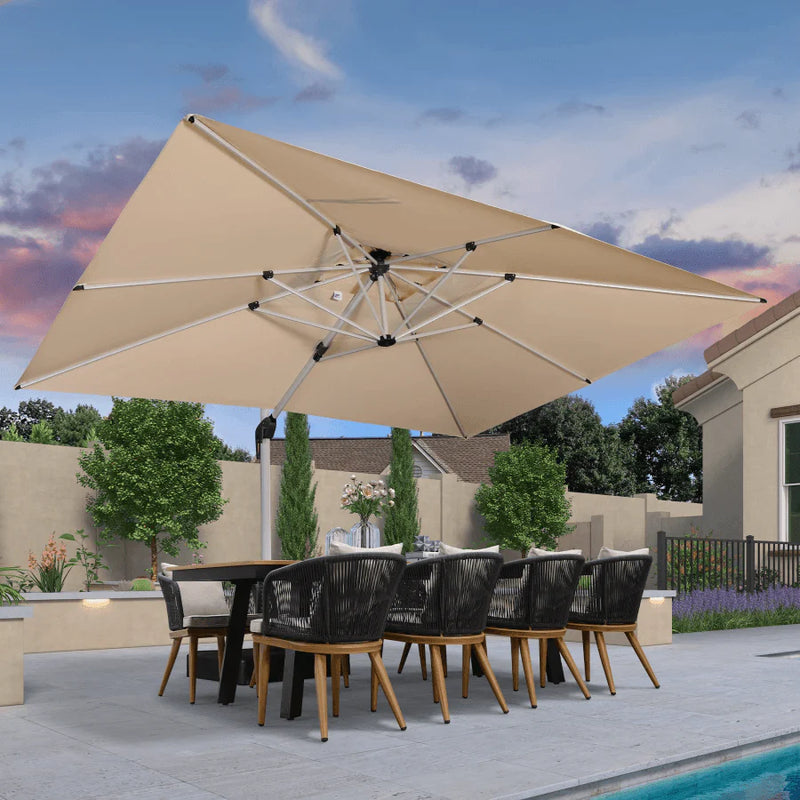 PURPLE LEAF Rectangular Large Outdoor Cantilever Umbrella With Base for Garden, Pool