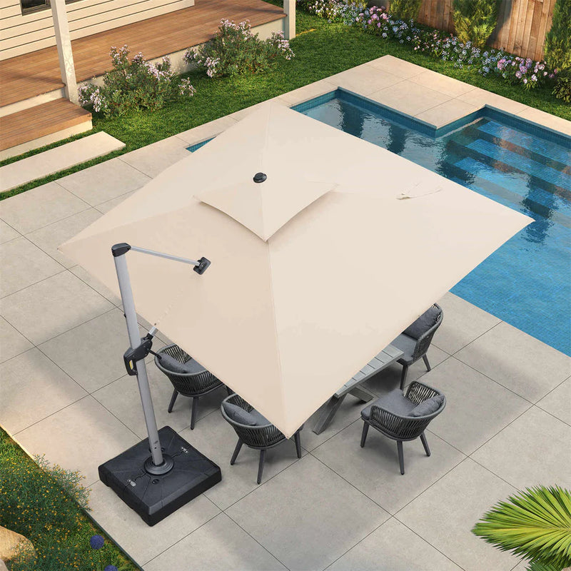 PURPLE LEAF Rectangular Large Outdoor Cantilever Umbrella With Base for Garden, Pool