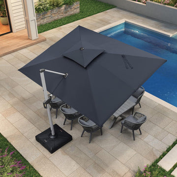 PURPLE LEAF 9x12ft Outdoor Umbrella with Base, Rectangular Cantilever Patio Umbrella, Grey