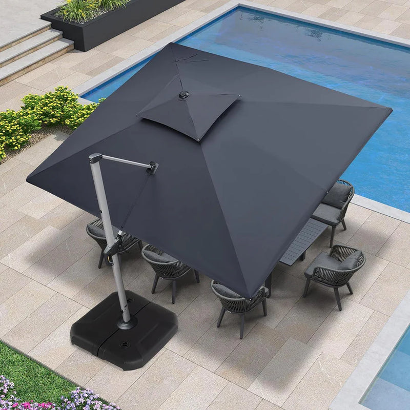 PURPLE LEAF Rectangular Large Outdoor Cantilever Umbrella With Base for Garden, Pool