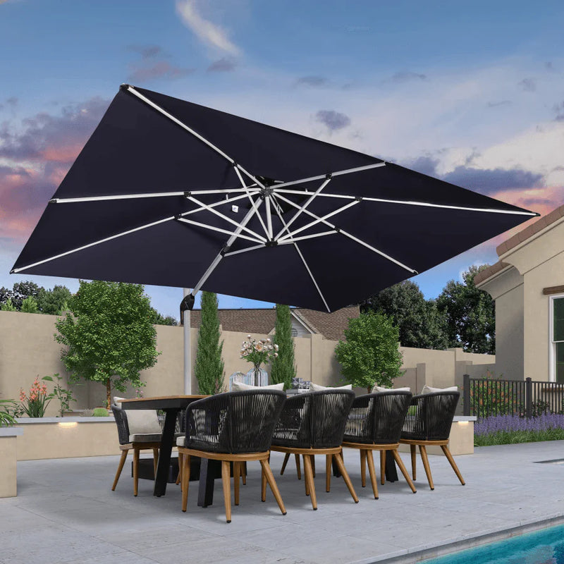 PURPLE LEAF Rectangular Large Outdoor Cantilever Umbrella With Base for Garden, Pool