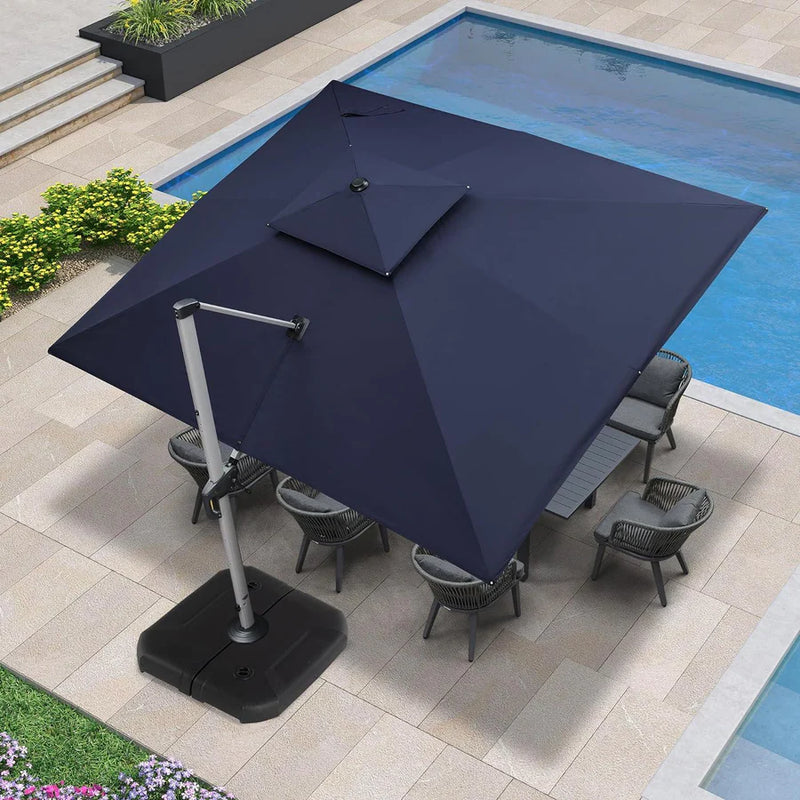 PURPLE LEAF Rectangular Large Outdoor Cantilever Umbrella With Base for Garden, Pool