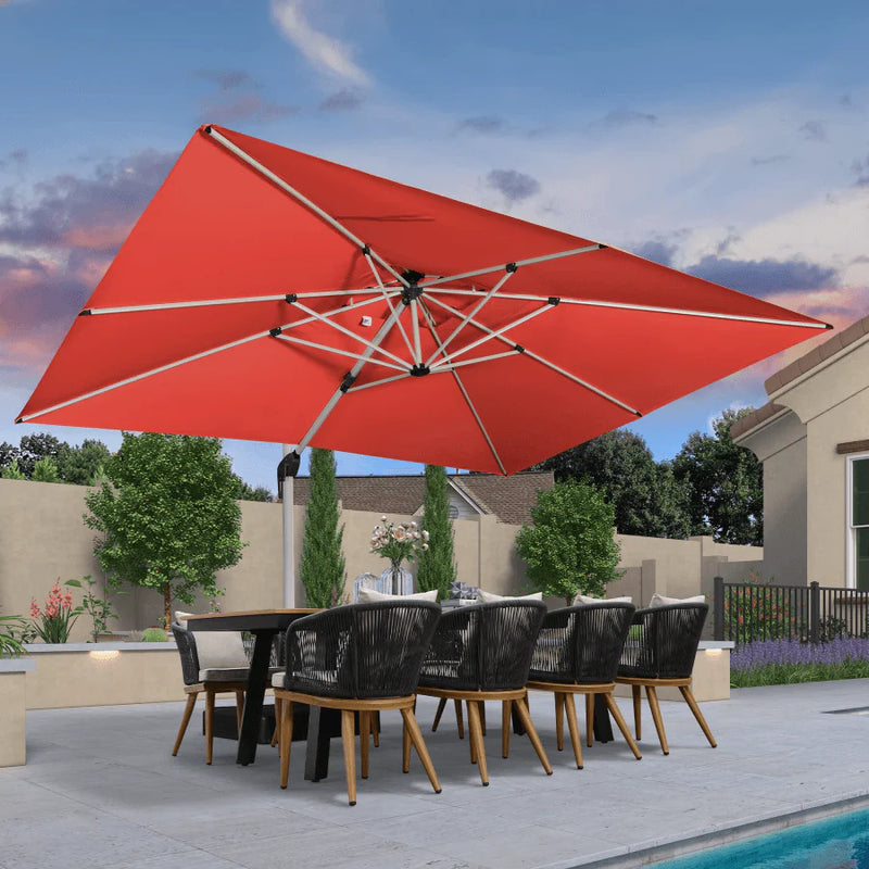 PURPLE LEAF Rectangular Large Outdoor Cantilever Umbrella With Base for Garden, Pool