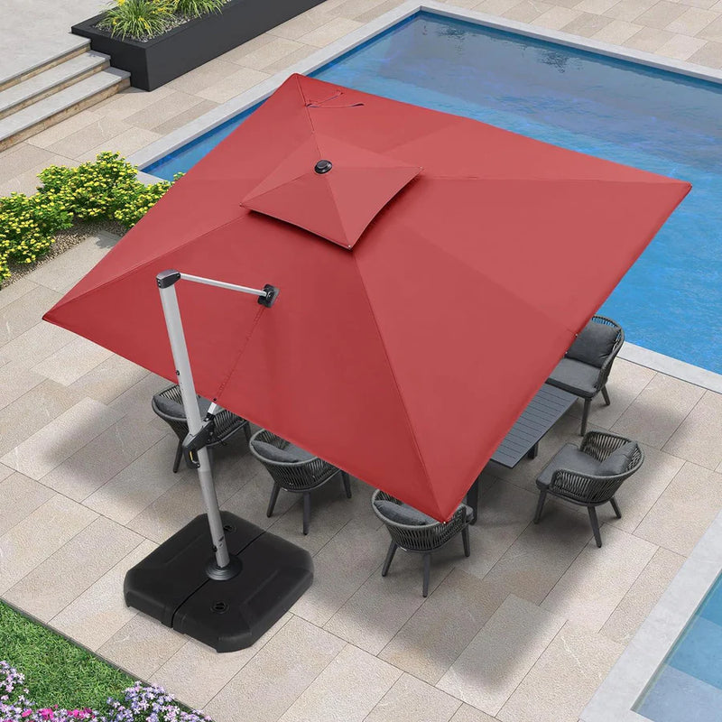 PURPLE LEAF Rectangular Large Outdoor Cantilever Umbrella With Base for Garden, Pool