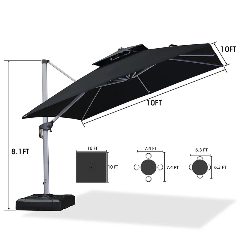 PURPLE LEAF Large Square Patio Cantilever Umbrella With Base for Garden Pool Porch