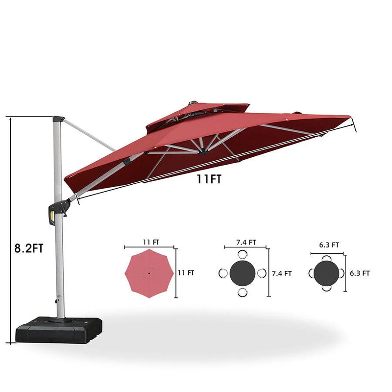 PURPLE LEAF Large Round Patio Cantilever Umbrella With Base for Deck, Pool, Backyard
