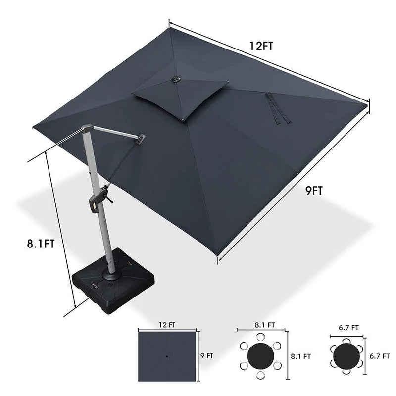 PURPLE LEAF Rectangular Large Outdoor Cantilever Umbrella With Base for Garden, Pool