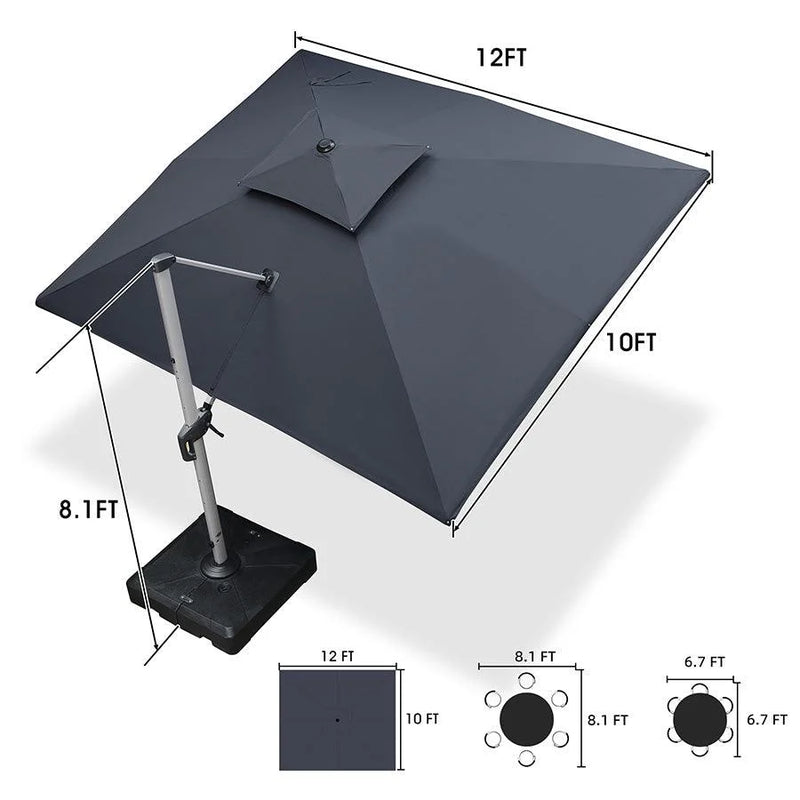 PURPLE LEAF Rectangular Large Outdoor Cantilever Umbrella With Base for Garden, Pool