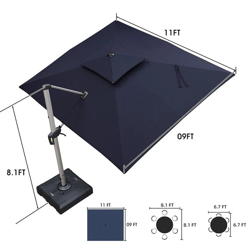 PURPLE LEAF Rectangular Large Outdoor Cantilever Umbrella With Base for Garden, Pool