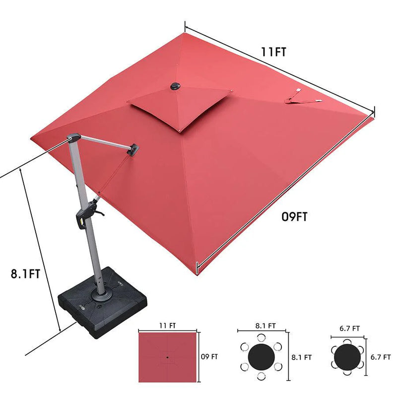 PURPLE LEAF Rectangular Large Outdoor Cantilever Umbrella With Base for Garden, Pool